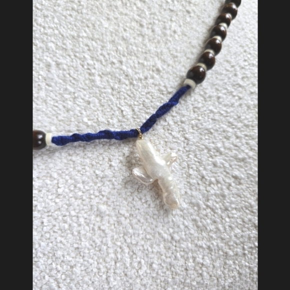 NWOT! Free People X Ariana Ost,Easy Does It Cross Strand Necklace,Blue, MSRP $48 - Picture 7 of 10